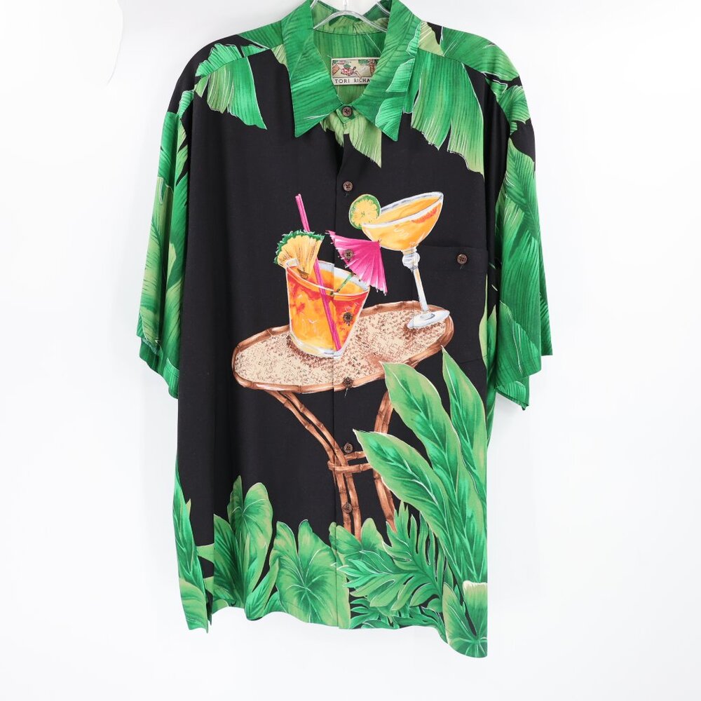 Vintage Tori Richard Hawaiian shirt Mens XL Cocktail time Tropical Print glass